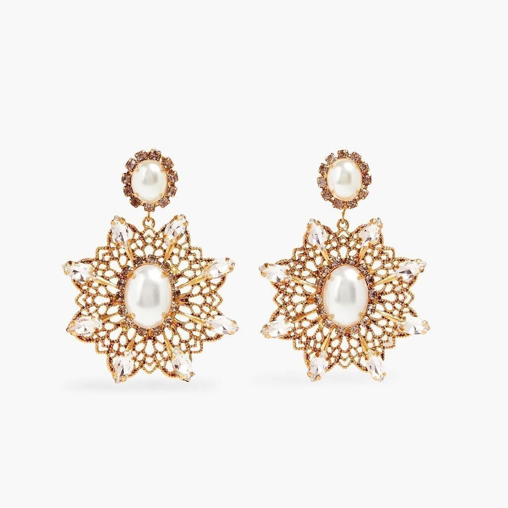 KENNETH JAY LANE Gold-tone, crystal and faux pearl earrings